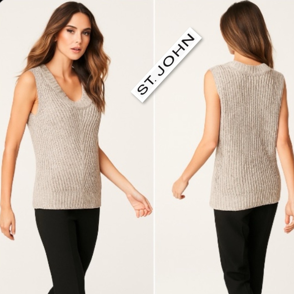 ST. JOHN Viscose Chunky Ribbed Knit Sleeveless Top Sweater Size 2